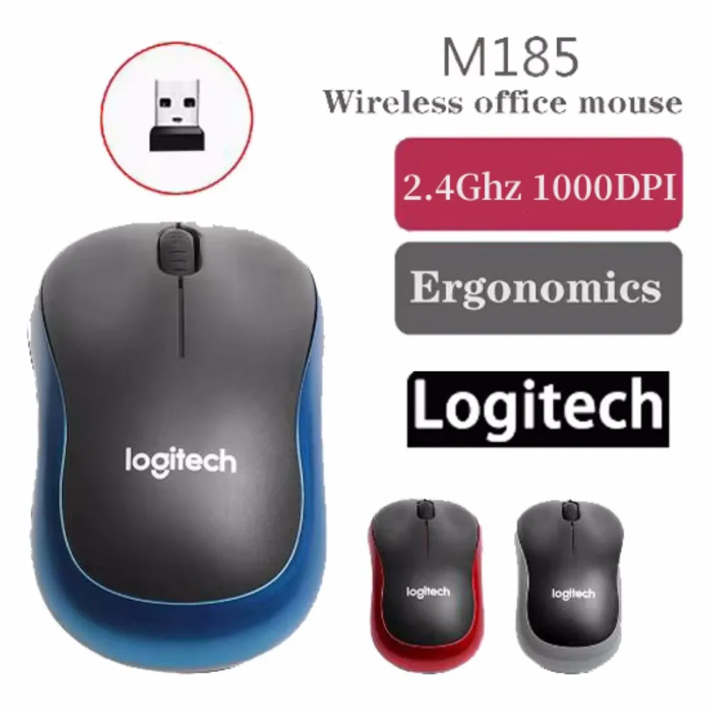 Logitech-ratón inalámbrico M185 para Mac Os, dispositivo de 2,4 Ghz, USB 1000DPI, receptor USB, silencioso, con navegación óptica, ventana cromada 10/8/7