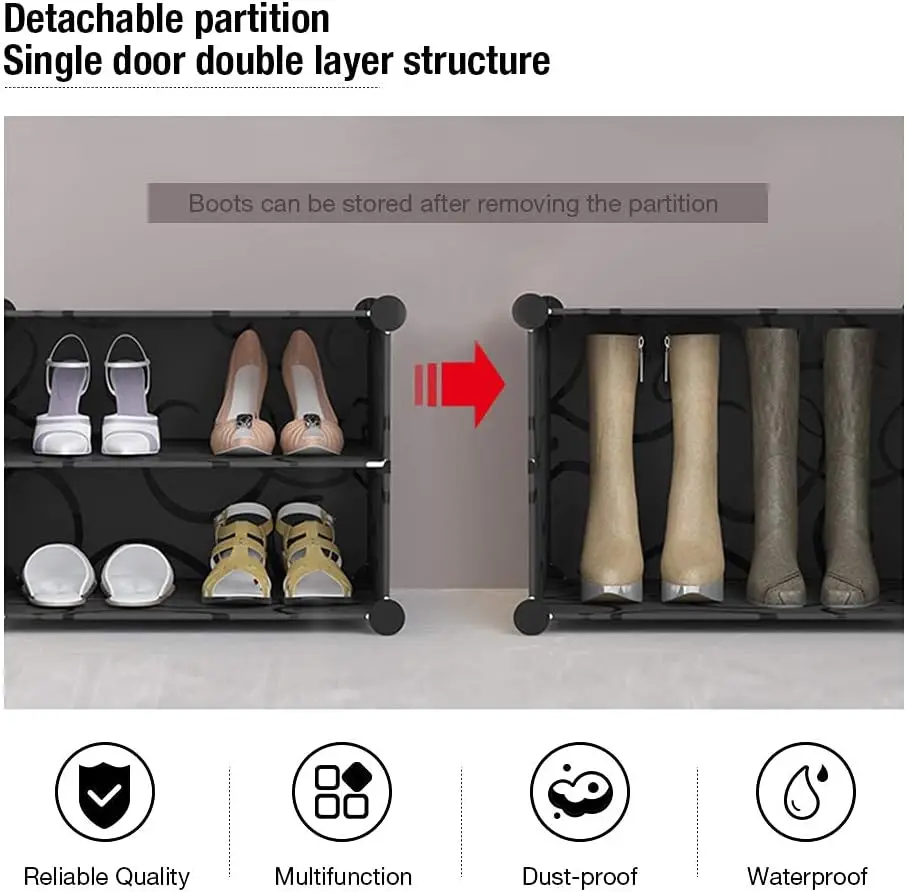 Chaussures,Range portatif, Noir Tablette modulaire pour Gagner de la Place, Porte-Chaussures pour Bottes, Pantoufles (12 Portes)