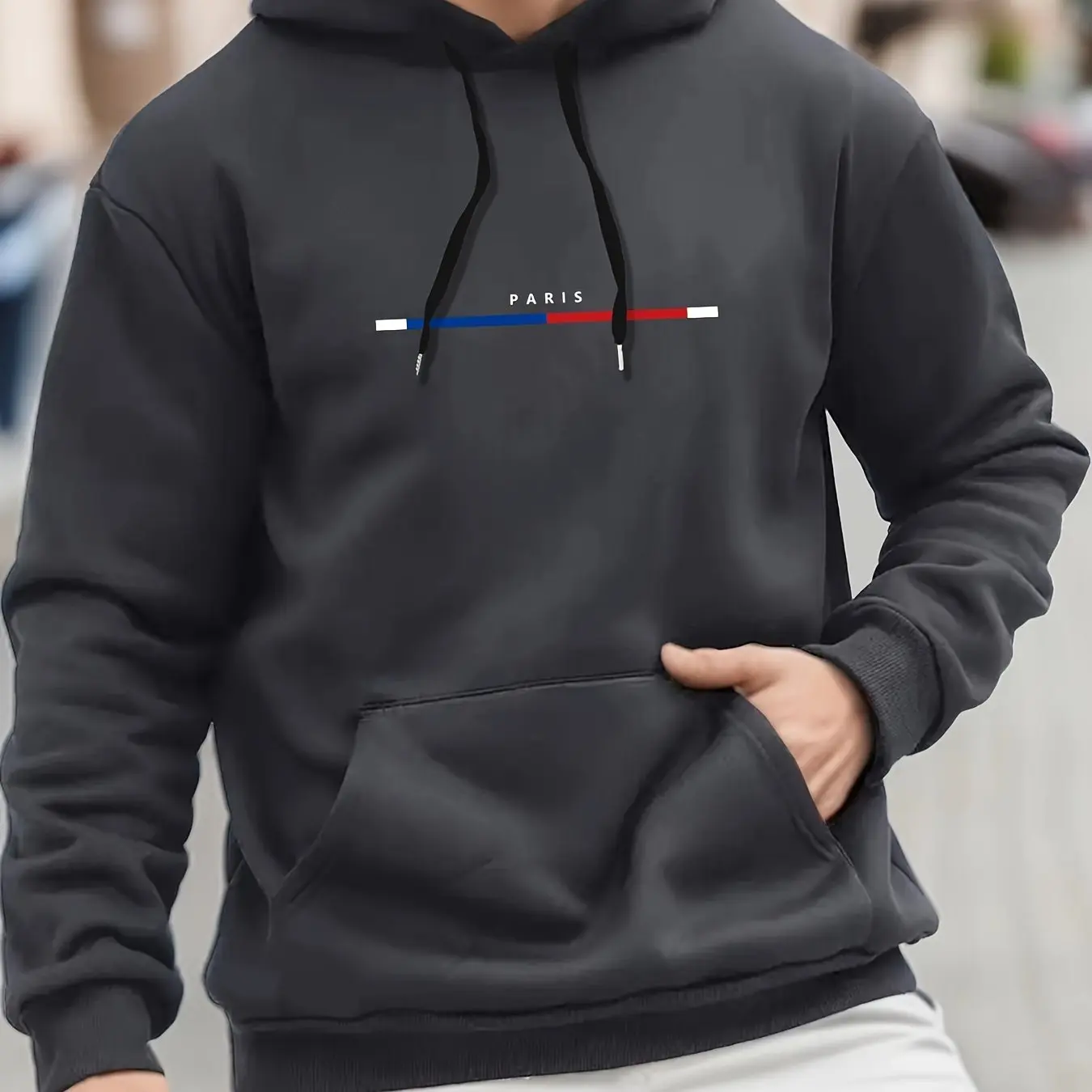 Camiseta com capuz com estampa de Paris para homens casual outono inverno