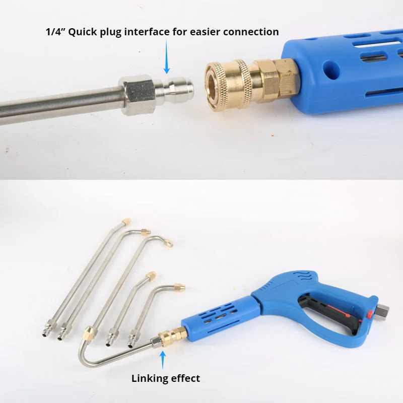 Varita de extensión de lavadora de alta presión, herramienta de limpieza de varilla de cabeza curva, 1/4 lanza de conector rápido, 25 °/90 °/U