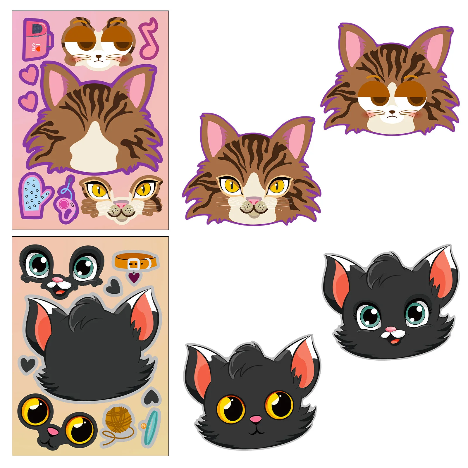 6 ชิ้นการ์ตูนหัวแมวเปลี่ยนปริศนาสติกเกอร์การ์ตูนสัตว์ Make a face ของเล่นเปลี่ยนสติกเกอร์ DIY ของเล่นเด็ก