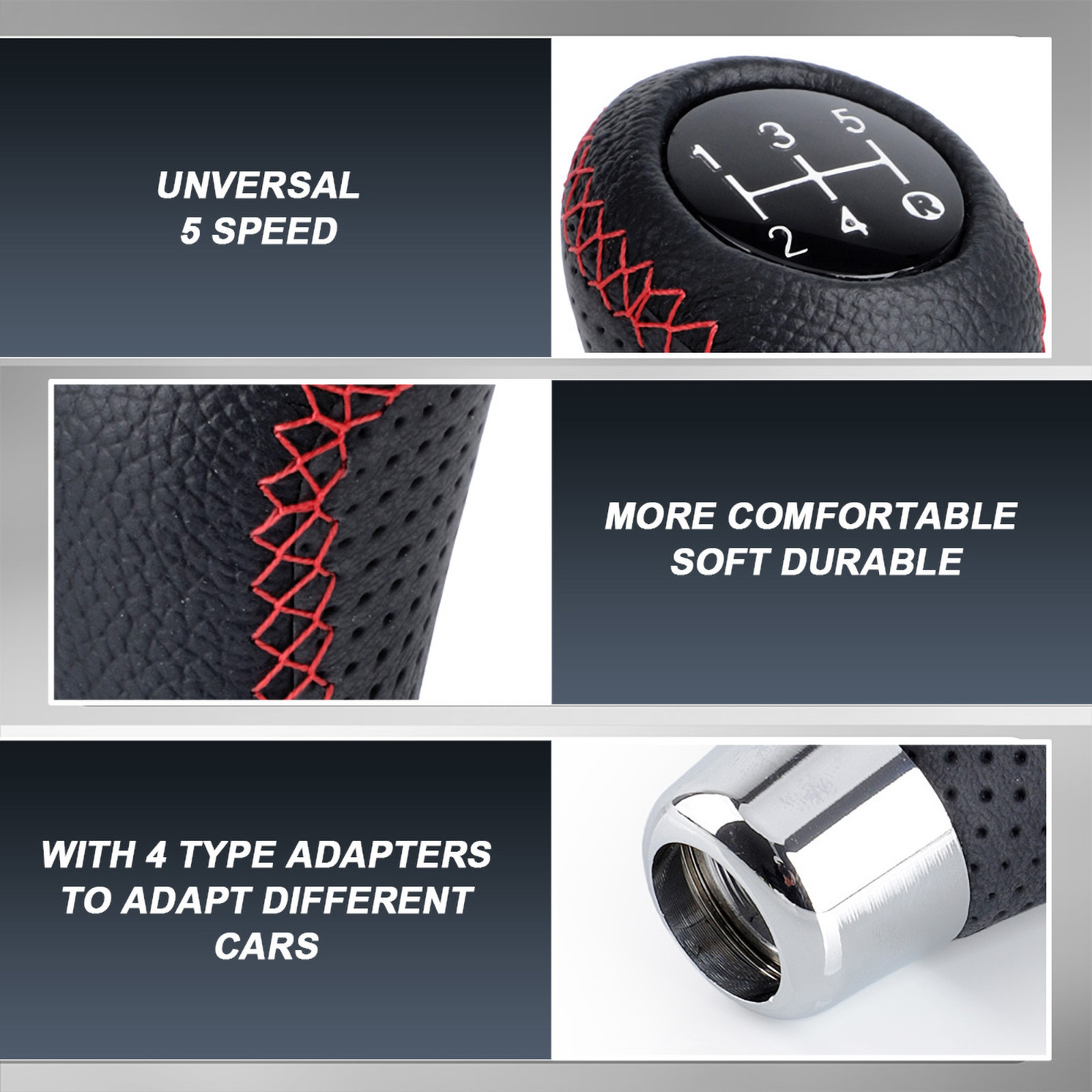 ユニバーサル 5 速ギアシフトノブマニュアルレザーレッドステッチ M8 M10 M11 M12 車のギアスティックシフトノブレバーマニュアルトランスミッション