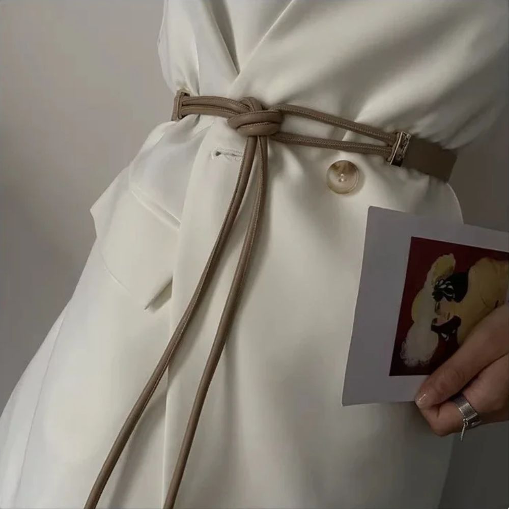 Cinturones de cuero PU con nudo para mujer, correa de cintura sin agujero, Color sólido, ajustable