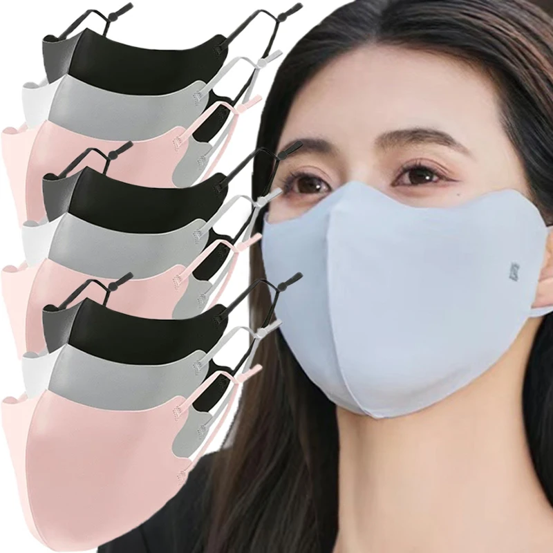 Masque de protection solaire en soie glacée pour femmes, 1 pièce, Anti-UV, pour l'été, extérieur, réglable, respirant, lavable, réutilisable, couverture faciale, masque Double couche