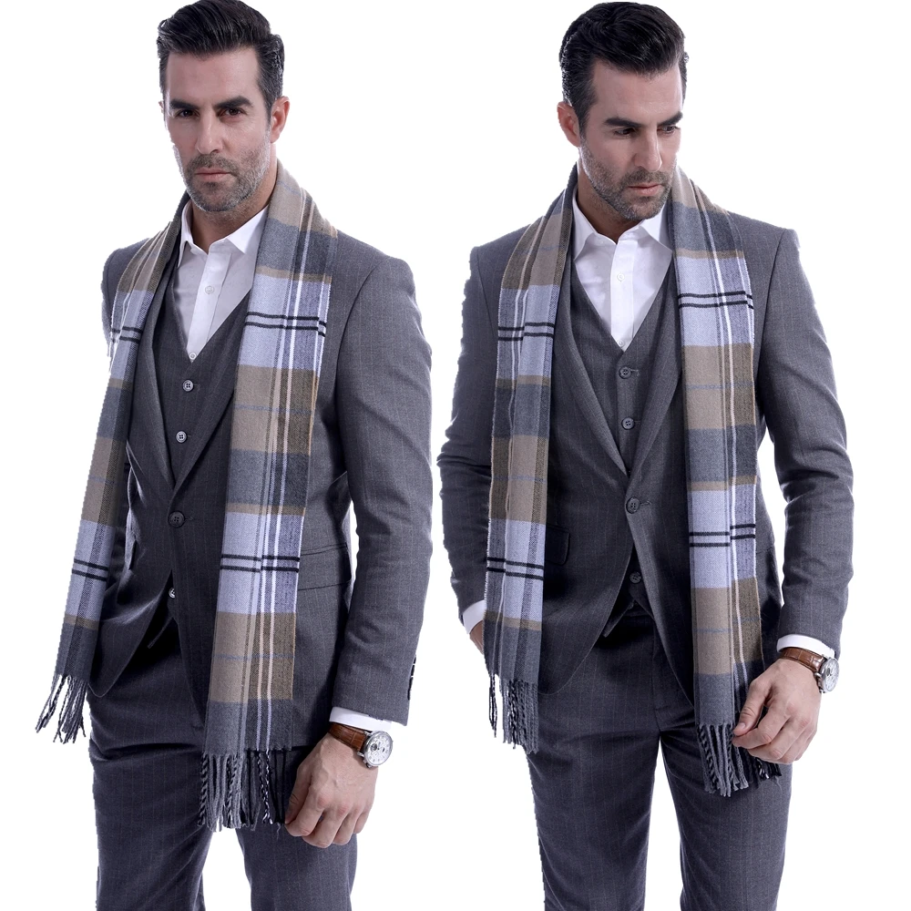 Men' Cho Doanh Nhân Cashmere Dài Khăn Choàng Thu Đông Ấm Kẻ Sọc Cổ Quấn Khăn Choàng Mềm Nhiệt Khăn