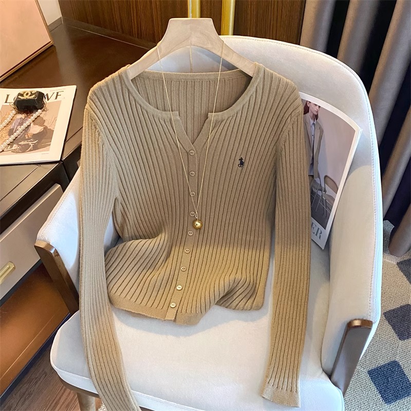 YuooMuoo marca moda malha topos 2024 novo y2k bordado manga longa cardigans suéteres moda coreana streetwear senhora camisas