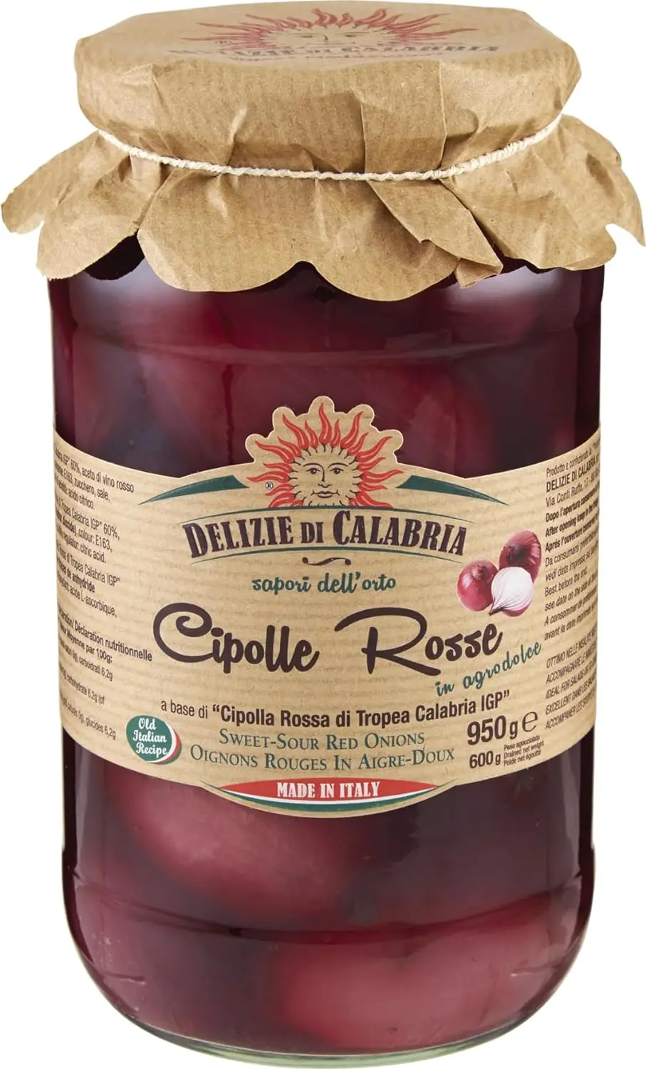 Zwiebeln in Essig Cipolle Rosse 530g - Delizie di Calabria