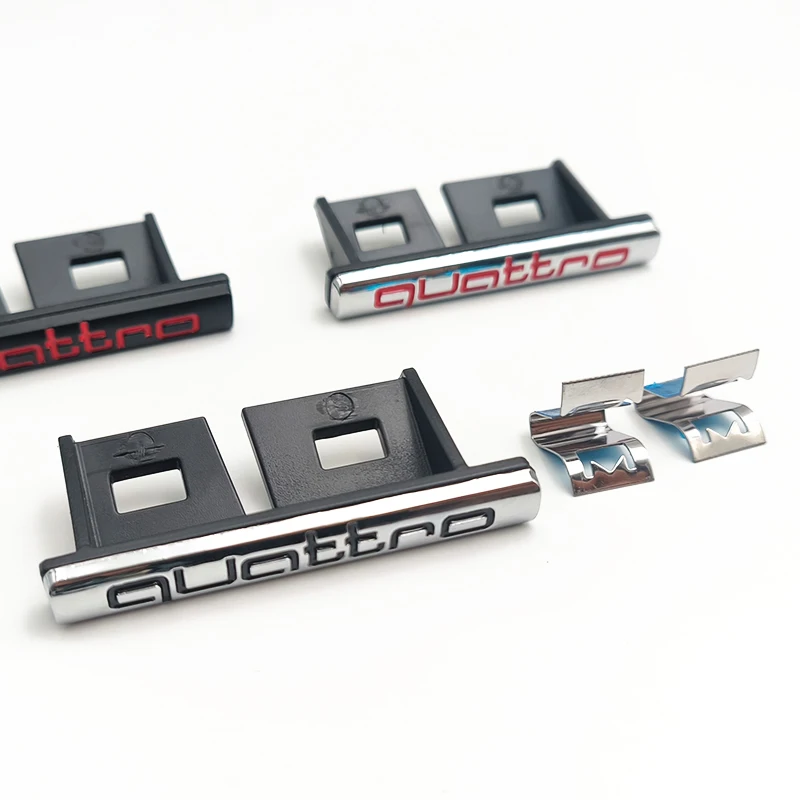 3d ABS Chrome Logo Quattro Emblem  Car Front Grille Badge For Audi A1 A2 A3 A4 A5 A6 A7 A8 Q2 Q3 Q7 Q5 Quatteo Badge Accessories