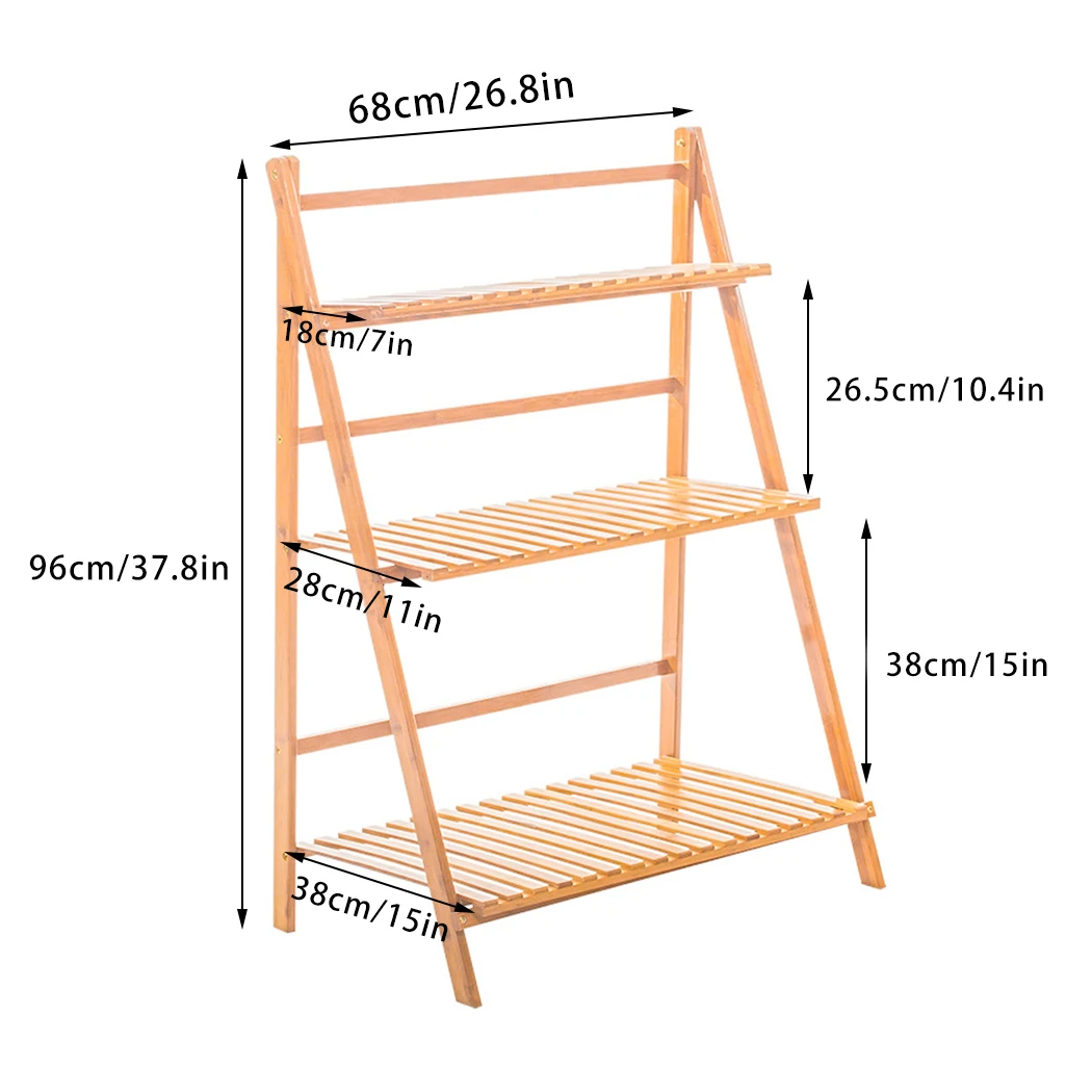 Scaffale per vasi da fiori in bambù a 3 livelli, espositore, scala da giardino, portaoggetti per interni ed esterni