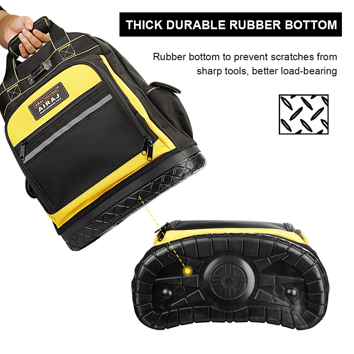 AIRAJ mochila de herramientas impermeable, bolsa de herramientas con Base de goma, organizador de herramientas de servicio pesado, bolsas de herramientas para trabajadores de mantenimiento de fontanero electricista