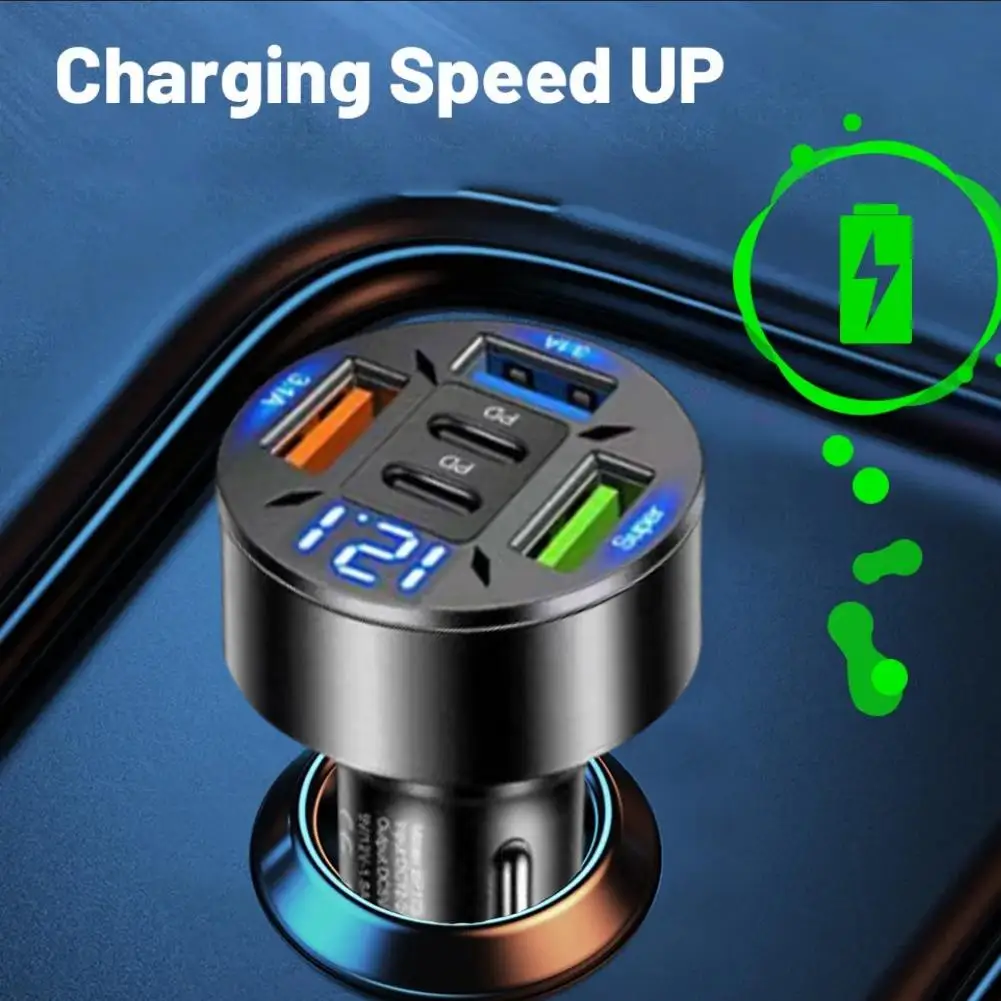 Новое цифровое автомобильное зарядное устройство 2PD + 3 USB, 5 портов, быстрая зарядка PD QC3.0 USB C, автомобильное зарядное устройство для телефона, адаптер для Samsung