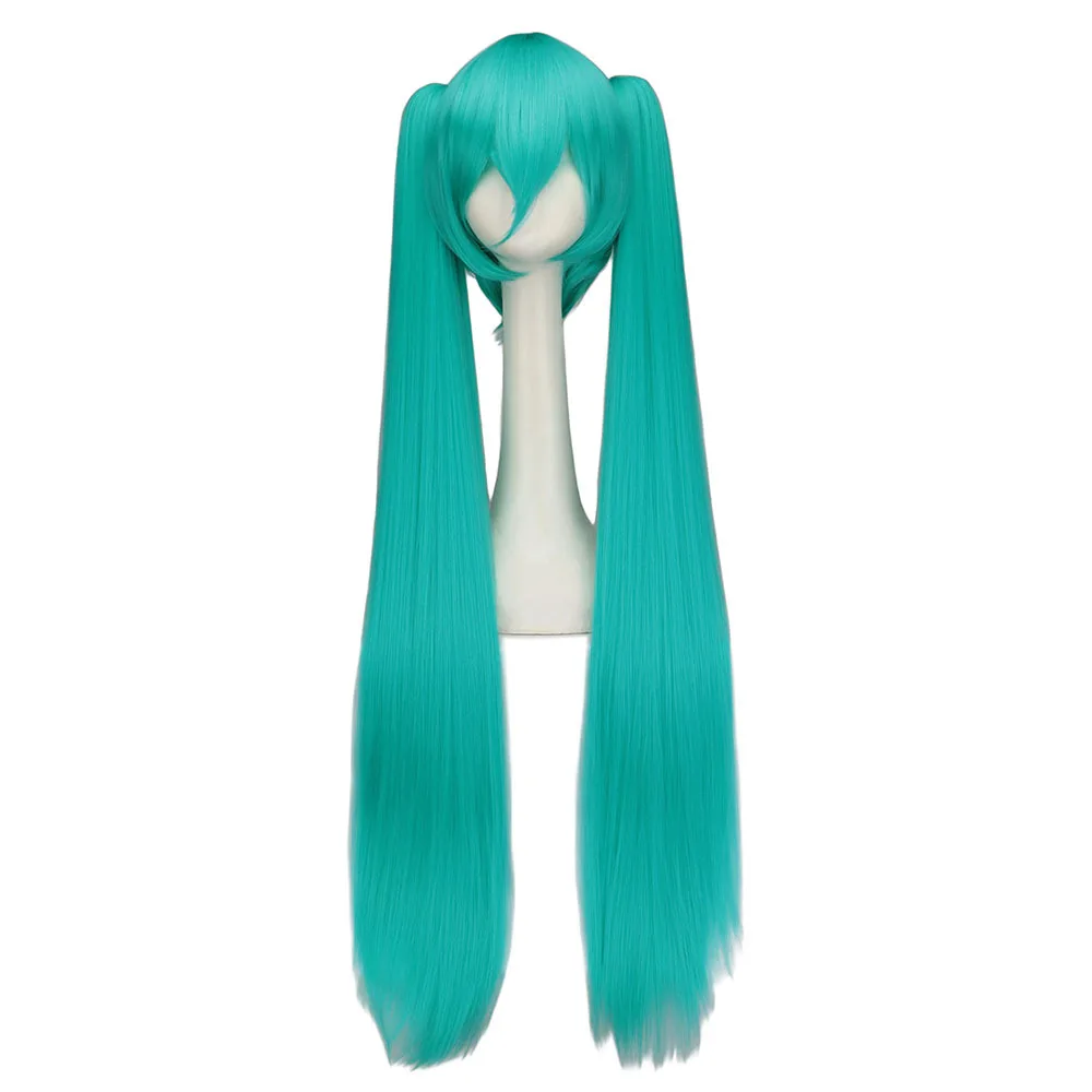 WHIMSICAL W cheveux synthétiques Miku Cosplay longue perruque vert résistant à la chaleur perruques de fête avec 2 clips queue de cheval perruques