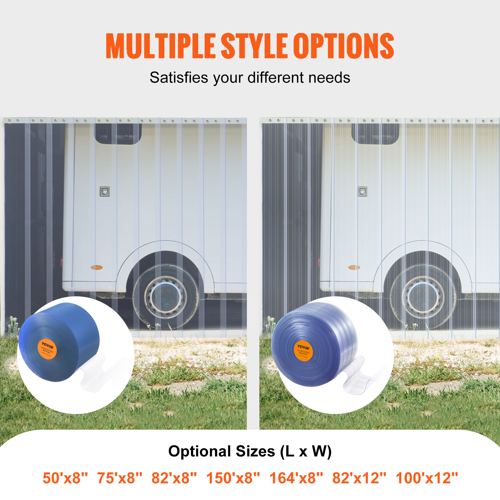 VEVOR Tenda a Strisce in PVC Trasparente Rotolo di Tenda PVC Lunghezza 3048cm per Porta di Magazzini Capanni per Animali Fattorie Commerciale, Porta a Strisce 20 cm x 3048cm PVC Trasparente -20℃-60℃
