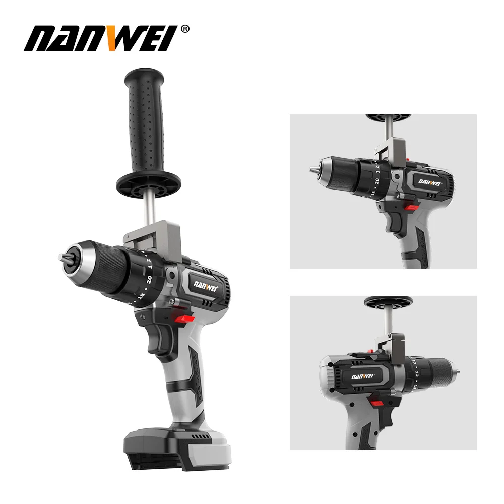 NANWEI 21V 13Mm Máy Khoan Không Dây Cấp Công Nghiệp Không Chổi Than Máy Khoan Tác Động 1/2 "Kim Loại Tự Động Khóa Chuck Băng mũi Khoan Câu Cá