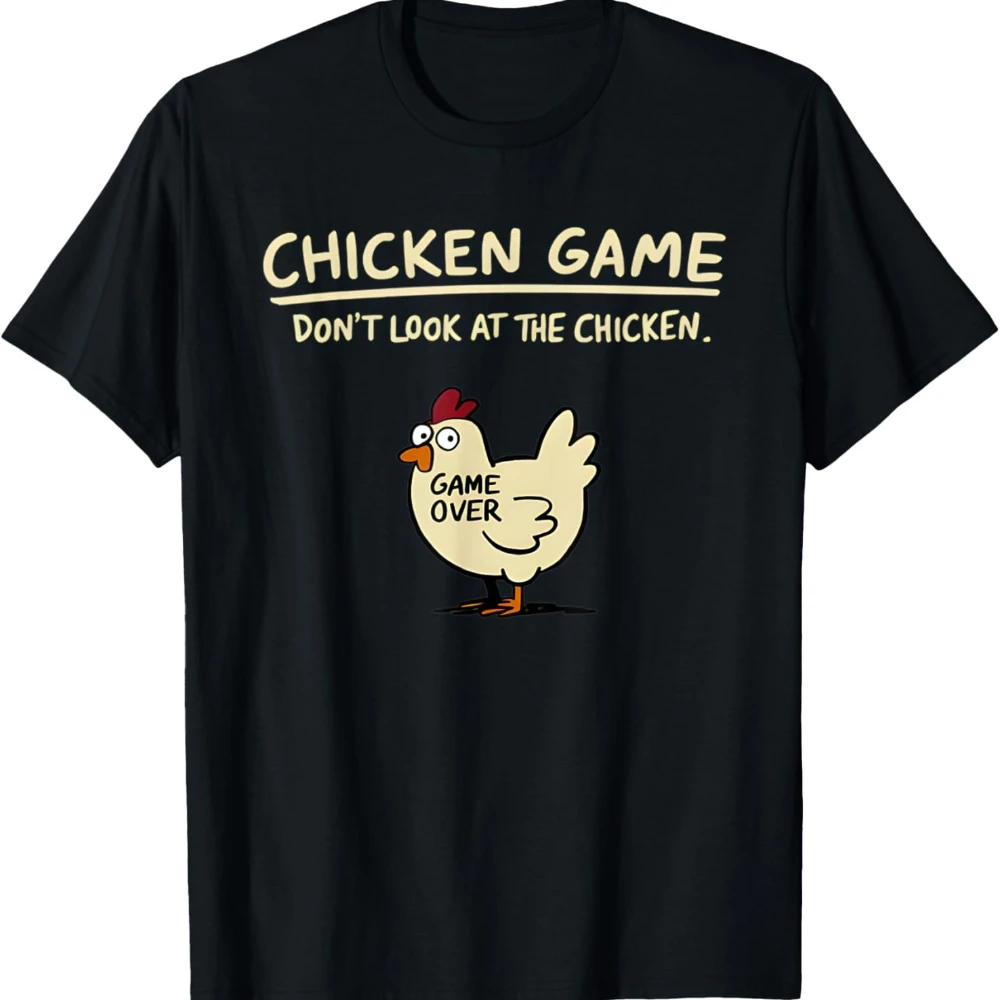 Koszulka męska z nadrukiem wzoru \"Chicken Game Don't Look At The Chicken\", codzienna, na co dzień, na zewnątrz, z krótkim rękawem i okrągłym dekoltem, męski top