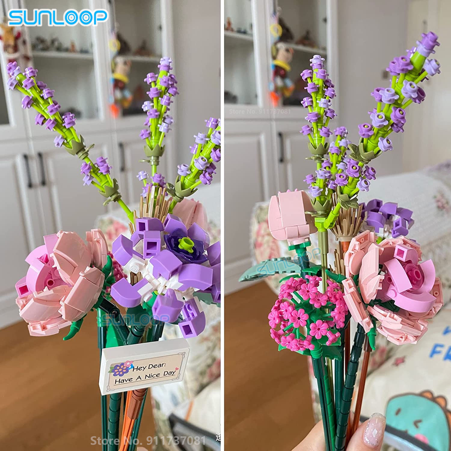 Loz-女の子と女性のための花のビルディングブロック,バレンタインデーのギフトセット,バラ,ロマンチックな花飾り