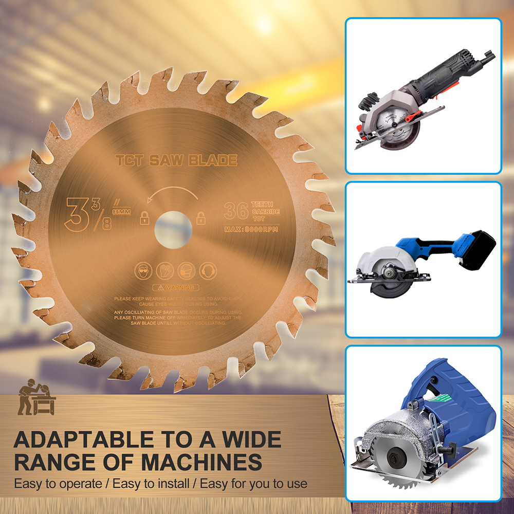 1pc 85x1 0/15mm lâmina de serra circular para madeira ticn revestido tct lâmina de serra 24t/30t/36t disco de corte discos de roda para trabalhar madeira disco de serra