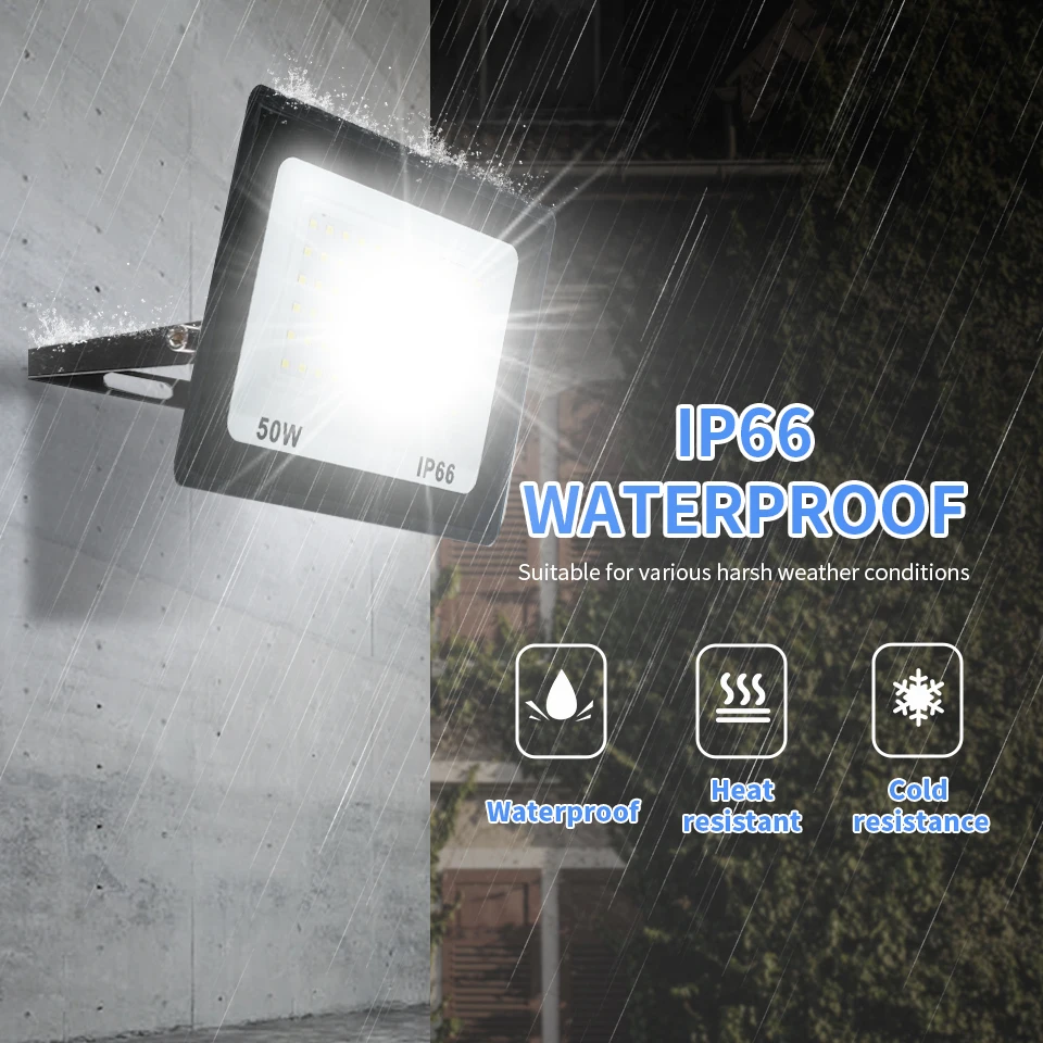 LED-Flutlichter, 10 W, 20 W, 30 W, 50 W, 100 W, 200 W, Flutlicht, AC220 V/110 V, wasserdichte Außenwand, Garten, Strahler, Reflektor, Fokuslampen