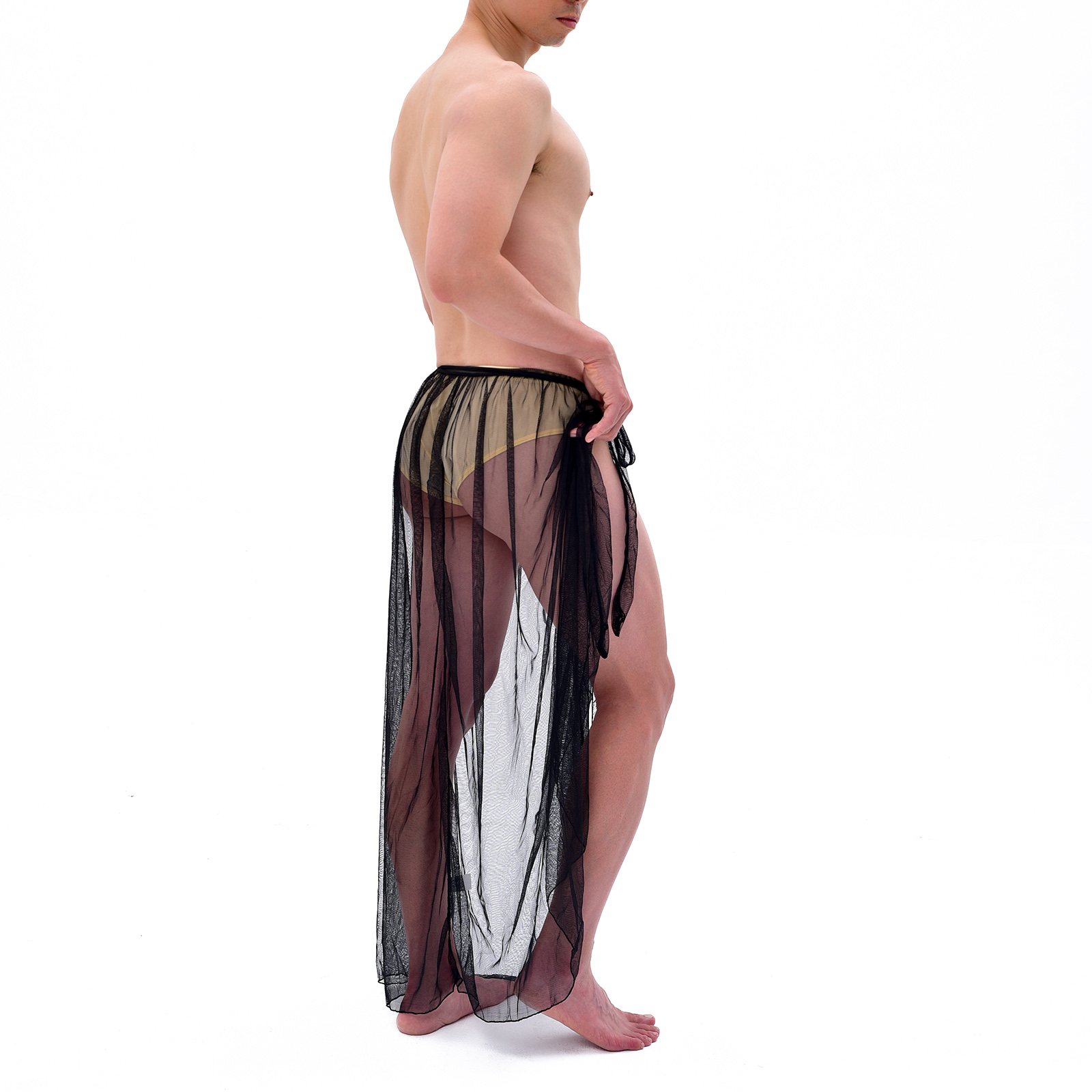 CLEVER-MENMODE Pijamas para hombre, pantalones sexis de malla para dormir, ropa de dormir larga transparente, Culottes, camisón derramado lateral transparente