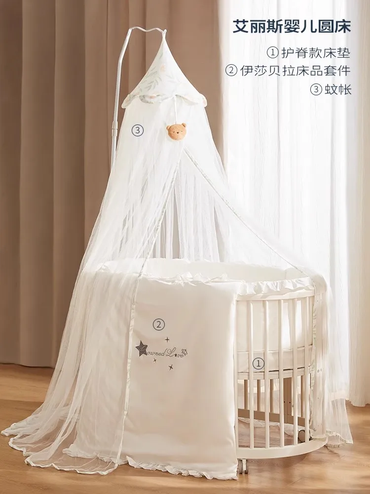 0〜6歳の赤ちゃん用の小さな丸い可動式多機能ベッド,無垢材,スプライス,新生児用クレードル