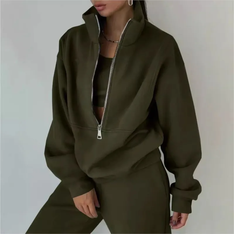 Conjunto de chándal elegante para otoño e invierno, nueva moda, cómodo, cálido, con cremallera, conjuntos de dos piezas para deportes, ropa informal para mujer