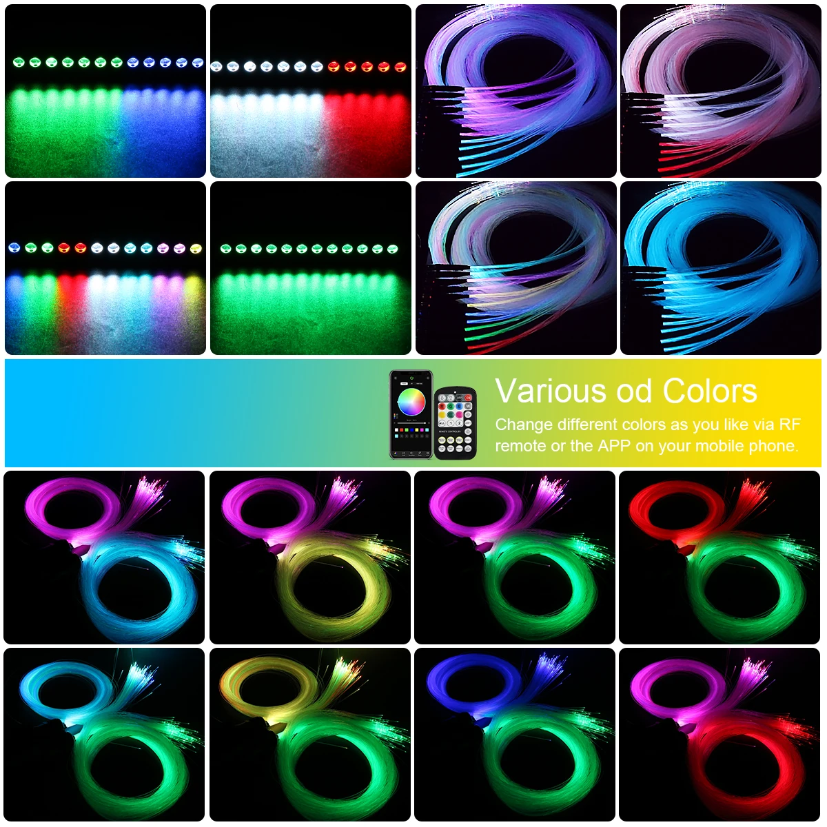 32W Dual port ไฟเบอร์ออปติกชุดเพดานดาว RGB Meteor effect APP หลังคารถดาวไฟเบอร์ออปติกสําหรับ Starry Sky รถเพดาน