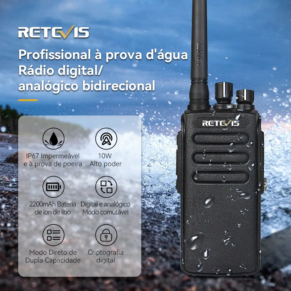 Retevis DMR Radio Comunicador Profissional Longo Alcance RT81 Radio DMR Digital Portátil Walkie Talkie a Prova Dagua Profesional Rádio Comunicador Longa Distância Radio Transmissor Longo Alcance ht 10W