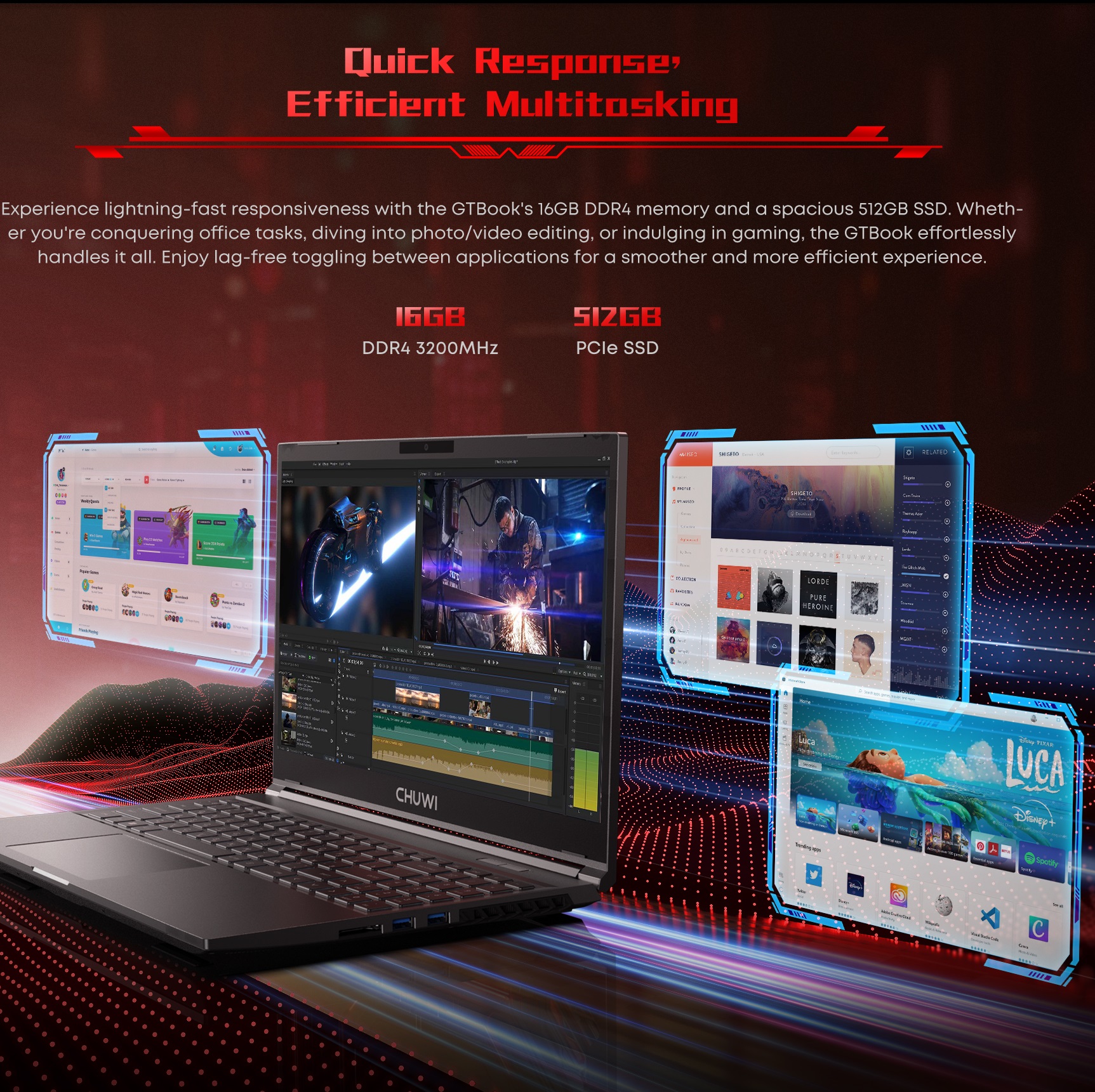 월드 프리미어 CHUWI GTBook i5-12450H RTX 3050 게이밍 노트북 15.6인치 FHD 화면 16GB 램 512GB SSD 메탈 바디 전용 노트북