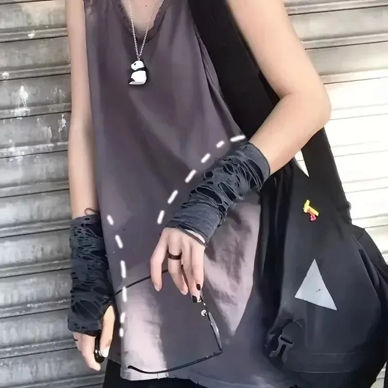 Nova venda quente moda simples gótico luvas sem dedos unisex rasgo design elástico para preparação de festa e durável