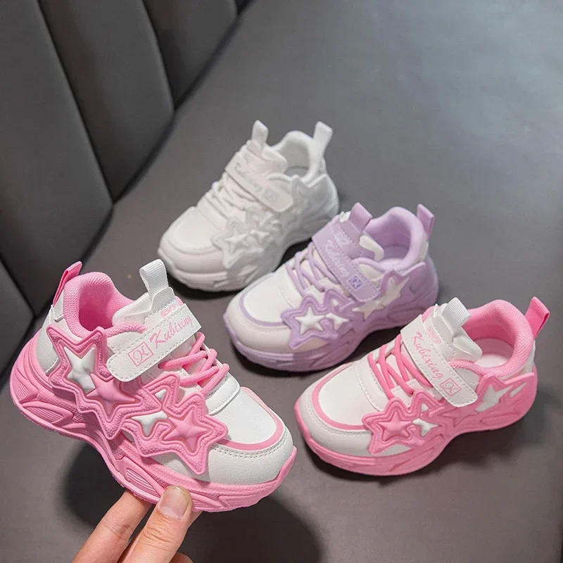 Crianças sapatos casuais para meninas moda clássico com estrelas meninas esportes tênis de corrida respirável plutônio + borracha antiderrapante macio