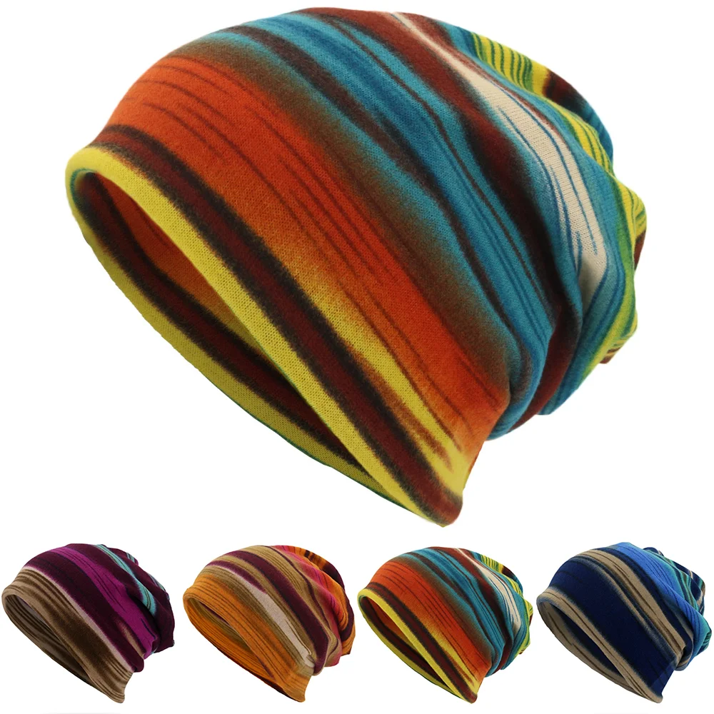 Jesień Zima Tie-Dye Ciepłe Czapki Dla Kobiet Mężczyzn Hip Hop Beanie Skullies Fordable Adult Outdoor Soft Casual Bonnet Skullcaps Unisex