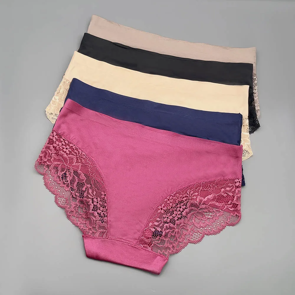 5 uds bragas de mujer ropa interior de encaje lencería Sexy para mujer calzoncillos de seda de hielo calzoncillos suaves sin costuras