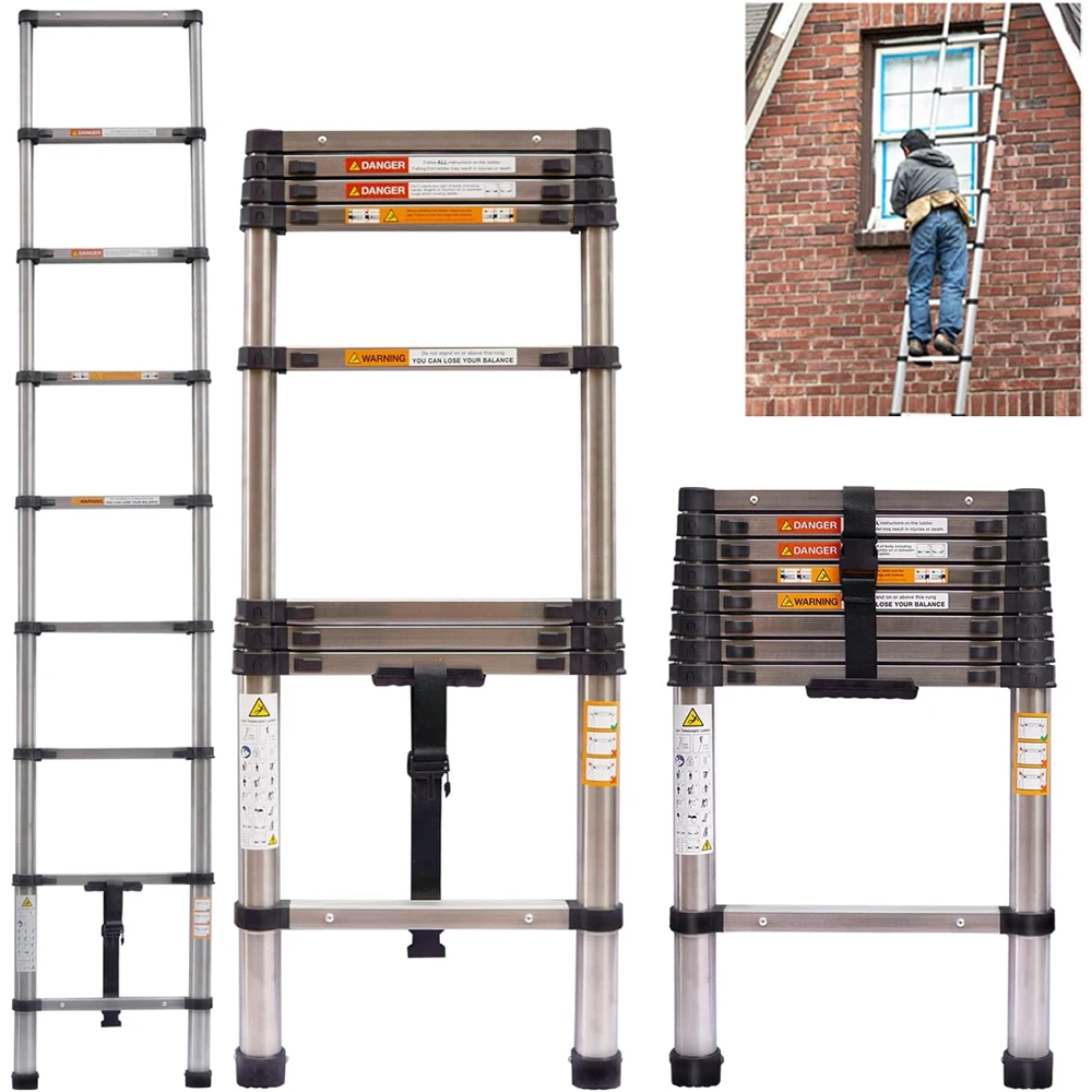 Scale Estensibile Telescopico 2.6M-5M Resistente Multiuso Dritto Loft Scala Portatile Pieghevole Scala in Acciaio Inossidabile Strumento