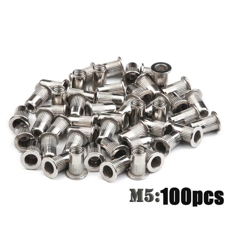 100PCS Stainless Steel Threaded Rivets Nut Flat Head Rivet Nuts Set Insert Reveting M3 M4 M5 M6 Stainless Steel Rivet Nut Set