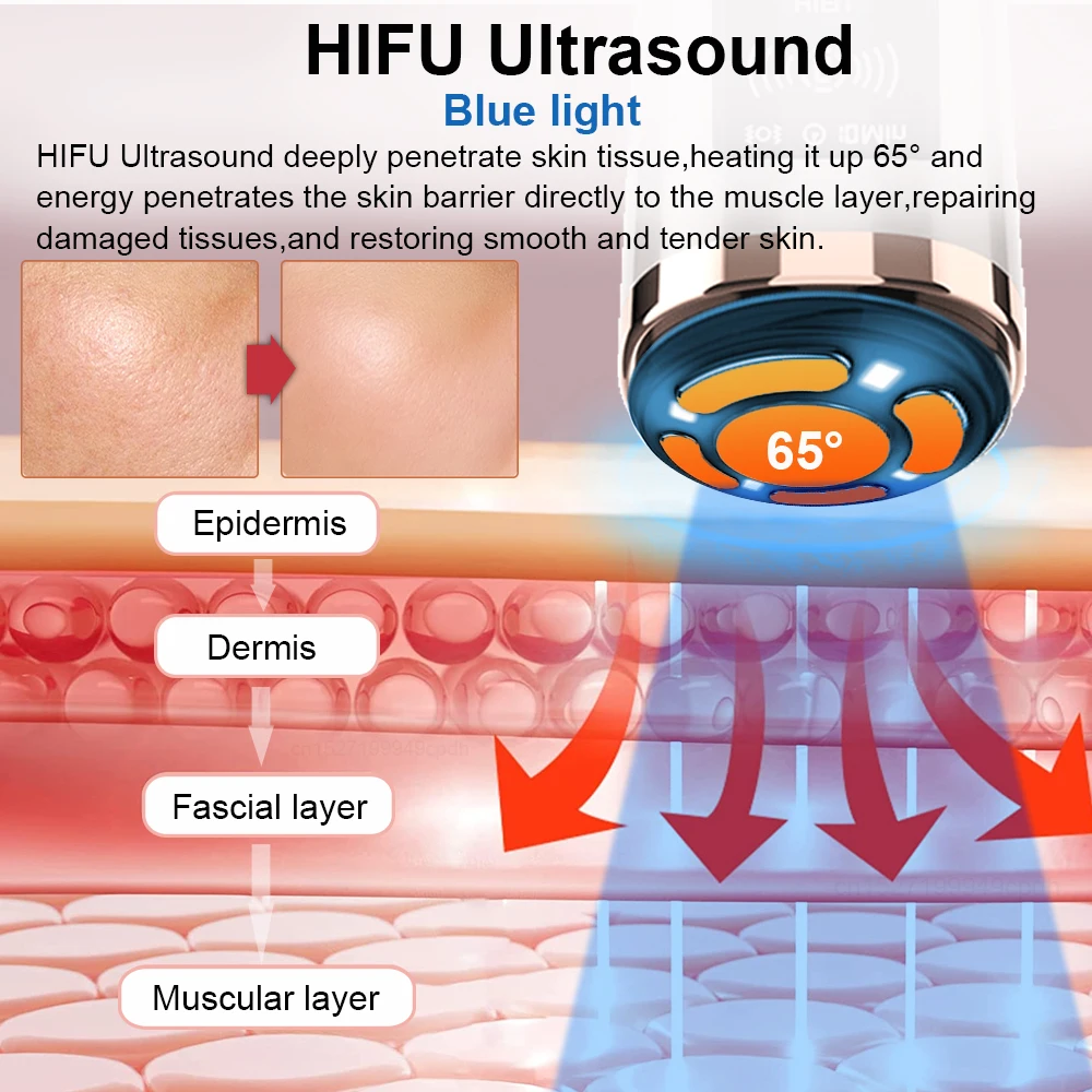 HIFU 얼굴 리프팅 미니 마사지기, 얼굴 리프팅 기계, 얼굴 미세 전류 피부 회춘, 안티 에이징 얼굴 마사지기