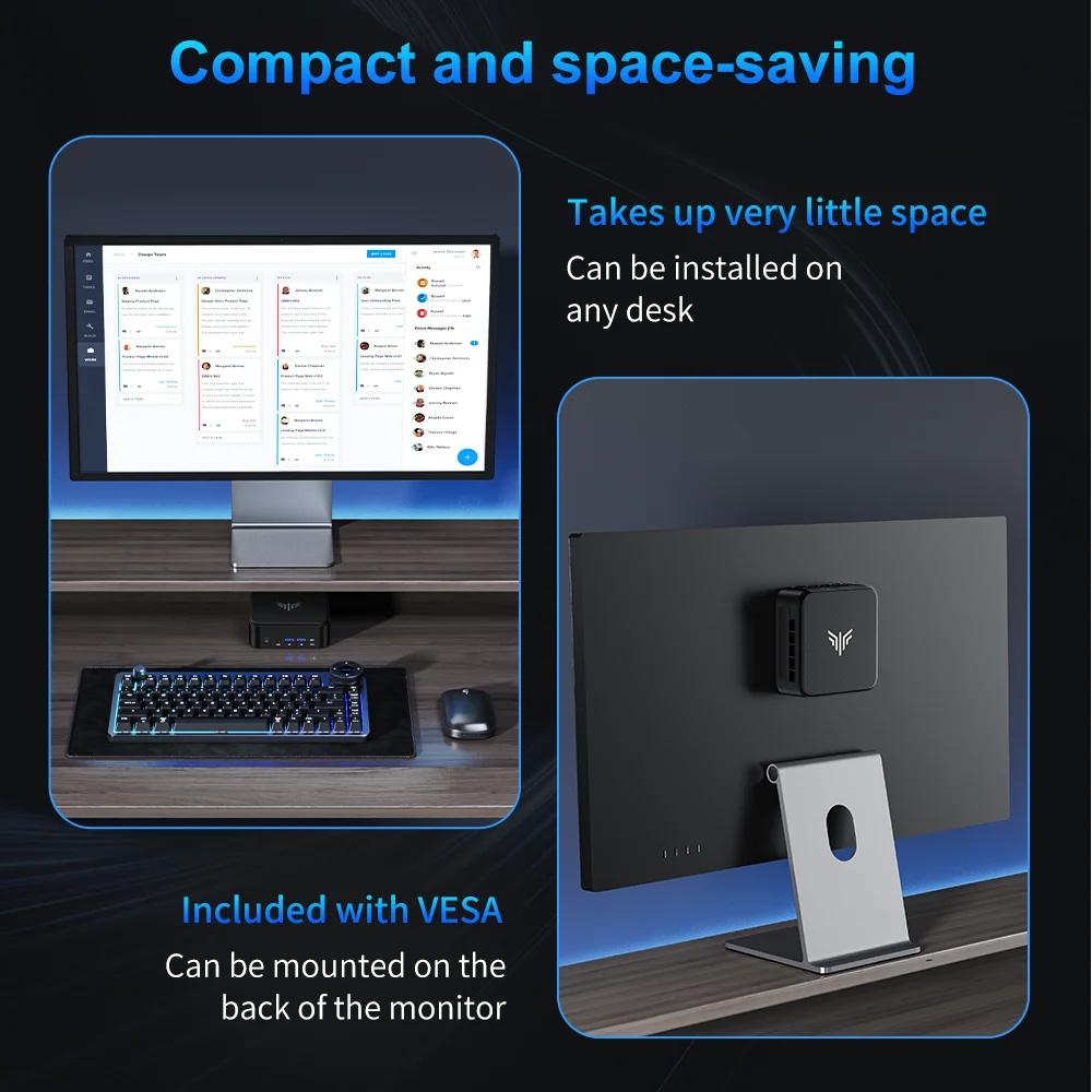 Mini PC ACEMAGIC E3B ΜD Ryzen 5 7430U 16 GB di RAM/512 GB SSD Mini Desktop Studio WiFi 6/BT 5.2/4 K Tripla Display/Supporto VESA
