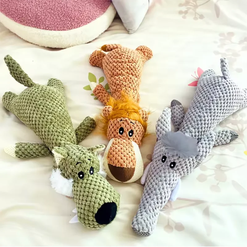 1/3 Stück großes Hundespielzeug, bissfester Klang, Plüschtier, Löwe, Wolf, Elefant, Cartoon-Haustierspielzeug, quietschendes Hundespielzeug für kleine und mittelgroße Hunde