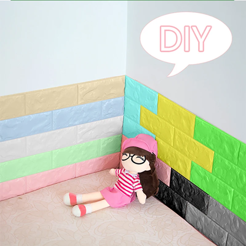 Adesivo de parede 3d à prova d'água, espuma macia, padrão de tijolo, faça você mesmo, parede, casa, quarto infantil, decoração quente, papel de parede