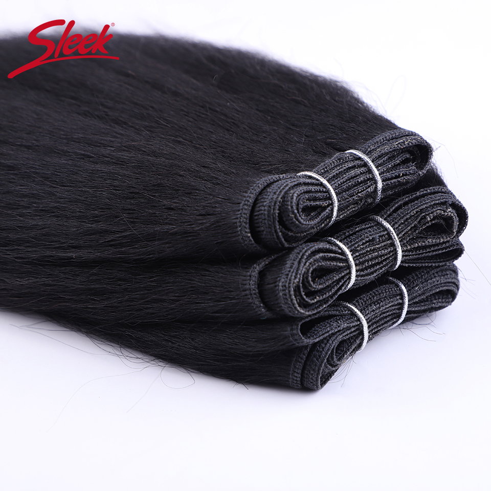 Sleek 3 ชิ้นบราซิล Kinky Straight Weaving Bundles ธรรมชาติสีดําและสีน้ําตาล 4 # สั้น Yaki Straight Bundles ผม Remy เต็มรูปแบบ
