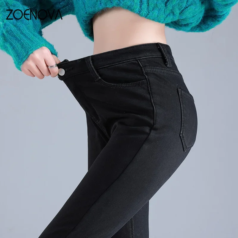 Zoenova-女性用ベルベットパンツ,厚手の生地,スリムフィット,シンプル,暖かい,伸縮性,カジュアル,ペンシルパンツ,y2k