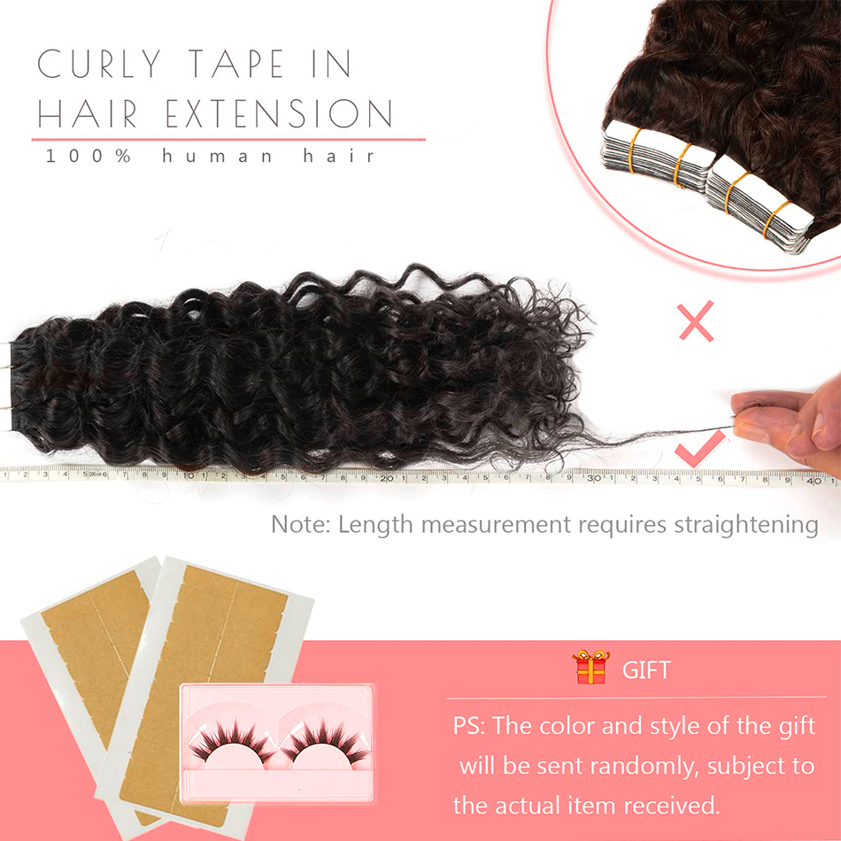 Bande dans les extensions de cheveux vague d'eau vrais cheveux humains 2 #   Bande curale naturelle marron foncé sur extensions de cheveux, postiche de trame cutanée 2 g/pièce