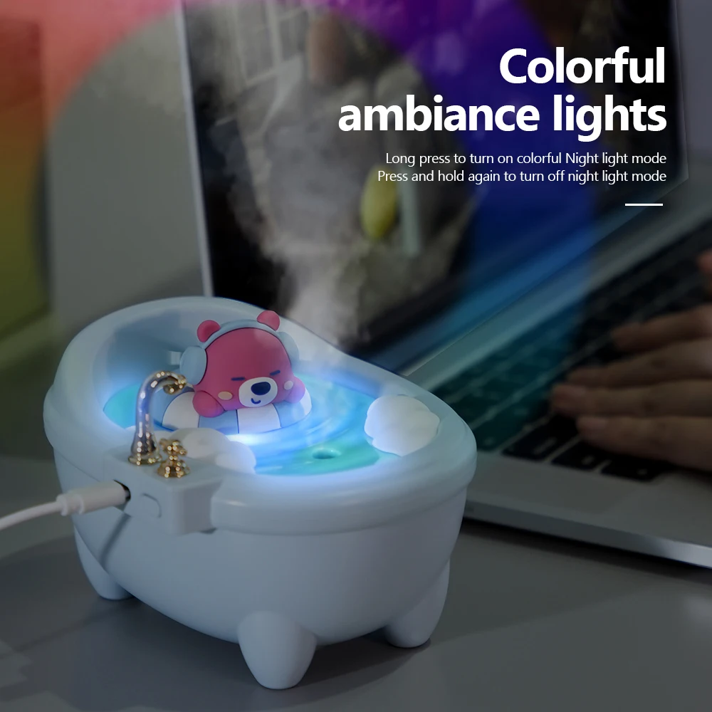 สัตว์น่ารัก Air Humidifier อ่างอาบน้ํารูปร่าง Essential Oil Diffuser ความจุ 340ML เครื่องทําความชื้นถังน้ําพร้อมไฟกลางคืนที่มีสีสัน