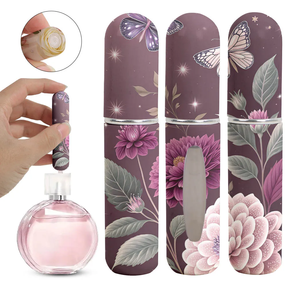 New 5ml Refillable Spray Bottle Mini Flower Pattern Refillable Perfume Bottle with Pendant Empty Cosmetic Containers Cute