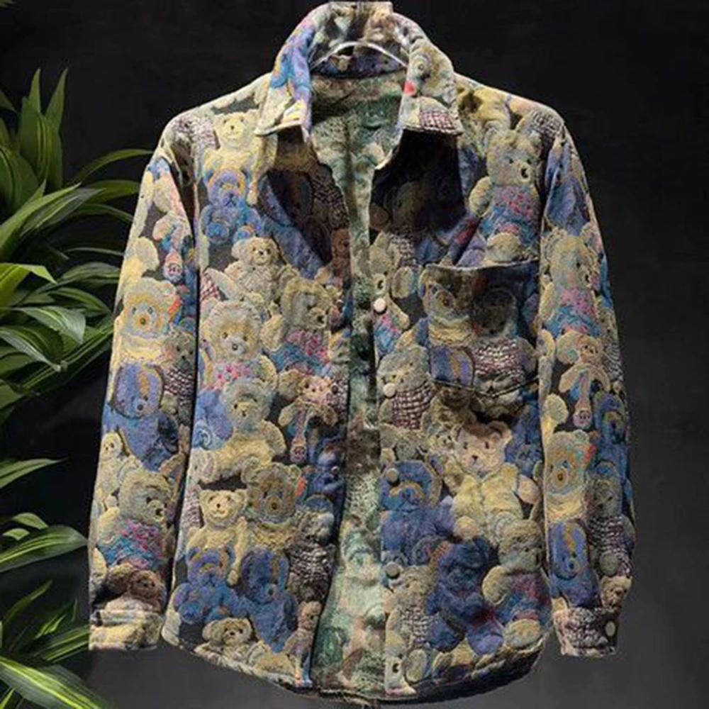Herbst Bär bestickte langärmelige Herrenjacke + Straßenleggings Herrenanzug Zweiteiliges Set Y2k Casual Casual Trendy Design Anzug