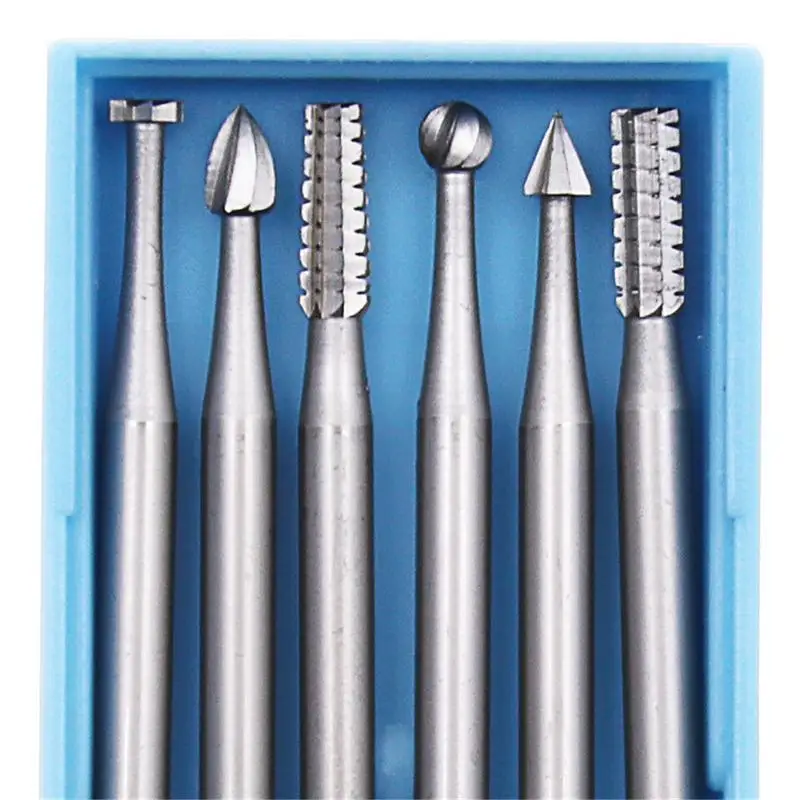 6 Chiếc Microcarving Dao 2.35Mm Đường Kính Burs Thép Vonfram Khắc Cắt Olive Core Khắc Cắt Khắc Máy Bộ