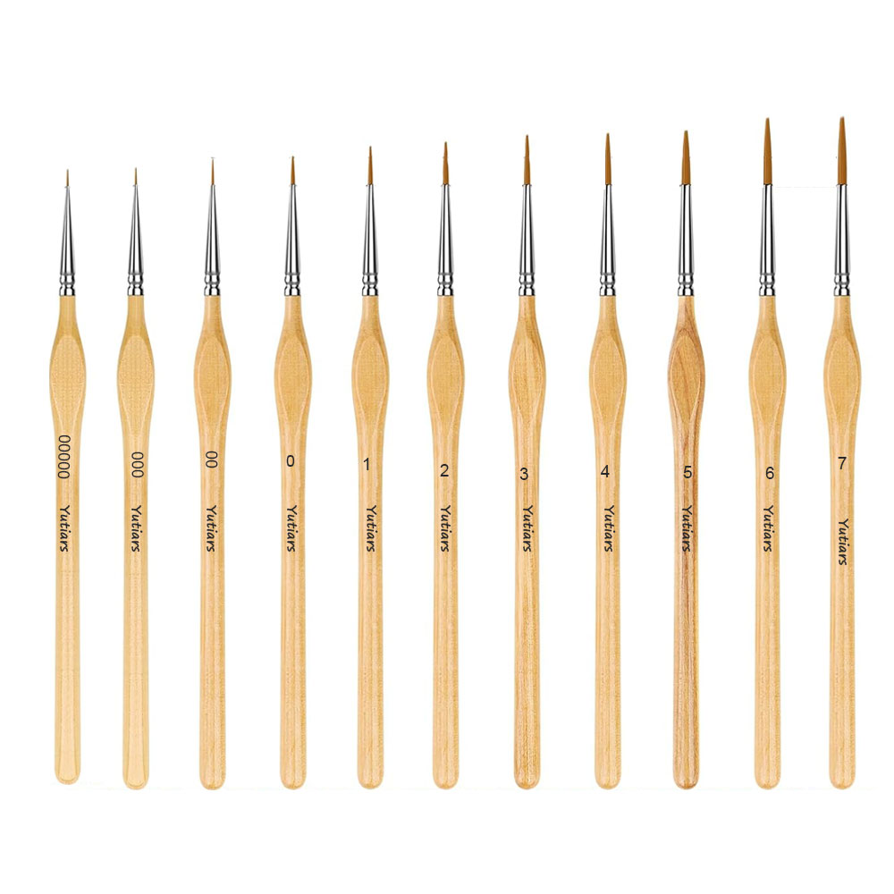 Conjunto de pincéis de pintura de detalhes em miniatura premium, 11 peças com haste triangular de madeira natural para modelos de artesanato a óleo de aquarela, desenho de linha ótimo