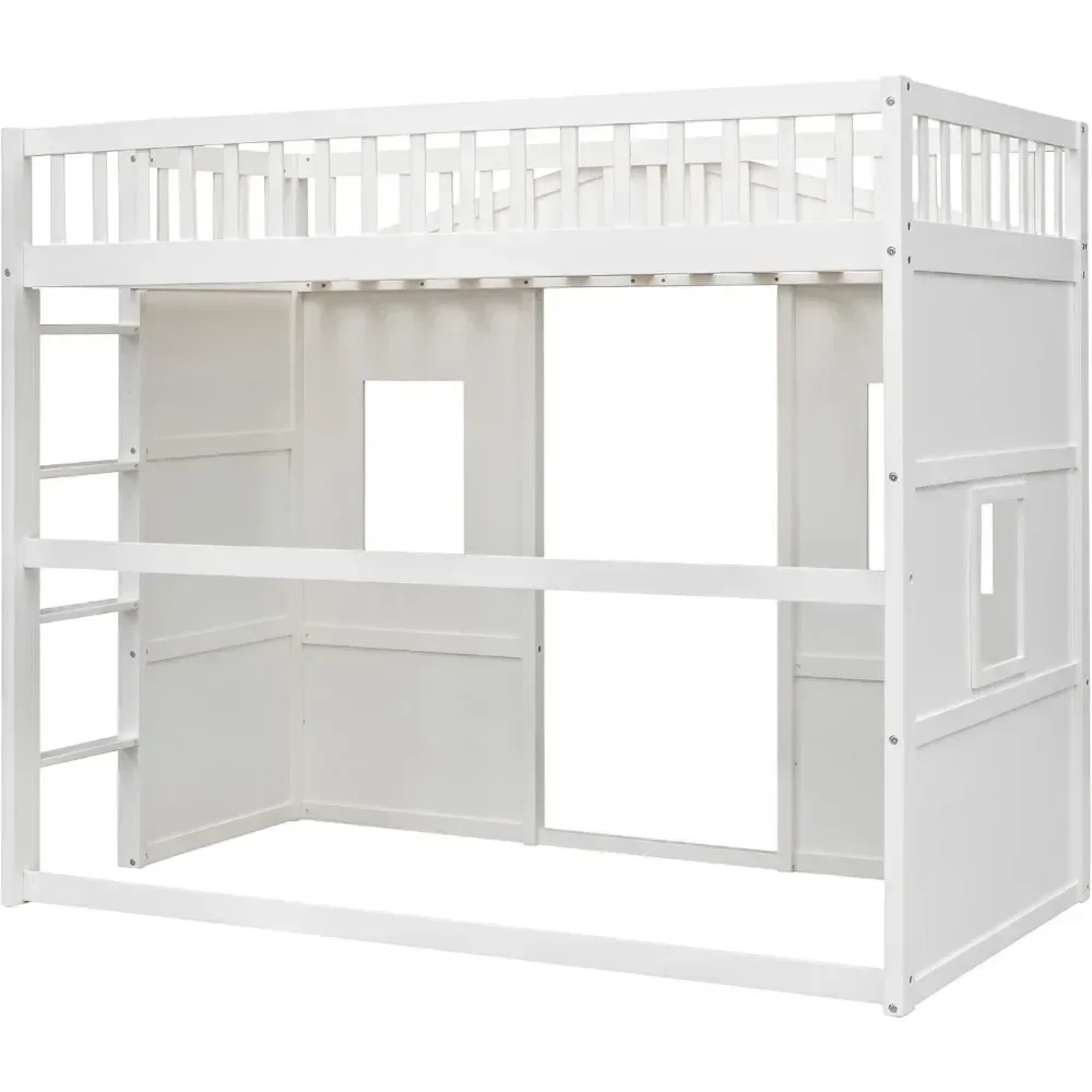 Twin Bed Frames House Loft Bed Twin Kids Playhouse Bed, Solid Wood Loft Bed Frame with Window and Ladder, for Girls Boys