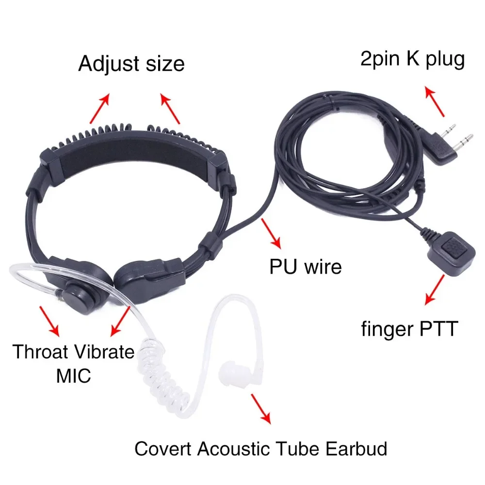 Abbree extensível ajustável acústica garganta microfone ptt fone de ouvido para baofeng UV-5R BF-888S UV-21 pro quansheng uv k5 k6