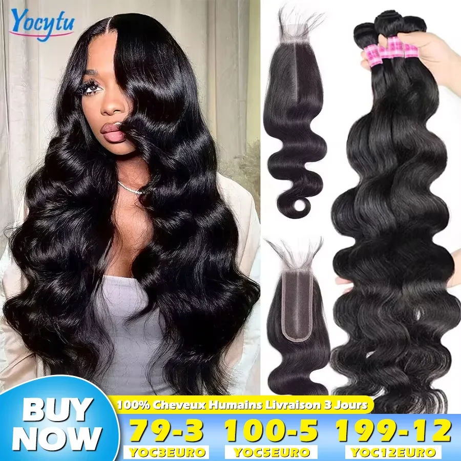 Yocywtu pacotes de cabelo humano com fecho 20 22 24 polegadas pacotes de cabelo humano 100% cabelo humano com fecho 2x6 hd fechamento de renda com pacotes de cabelo humano para mulheres 1-3 entrega rápida
