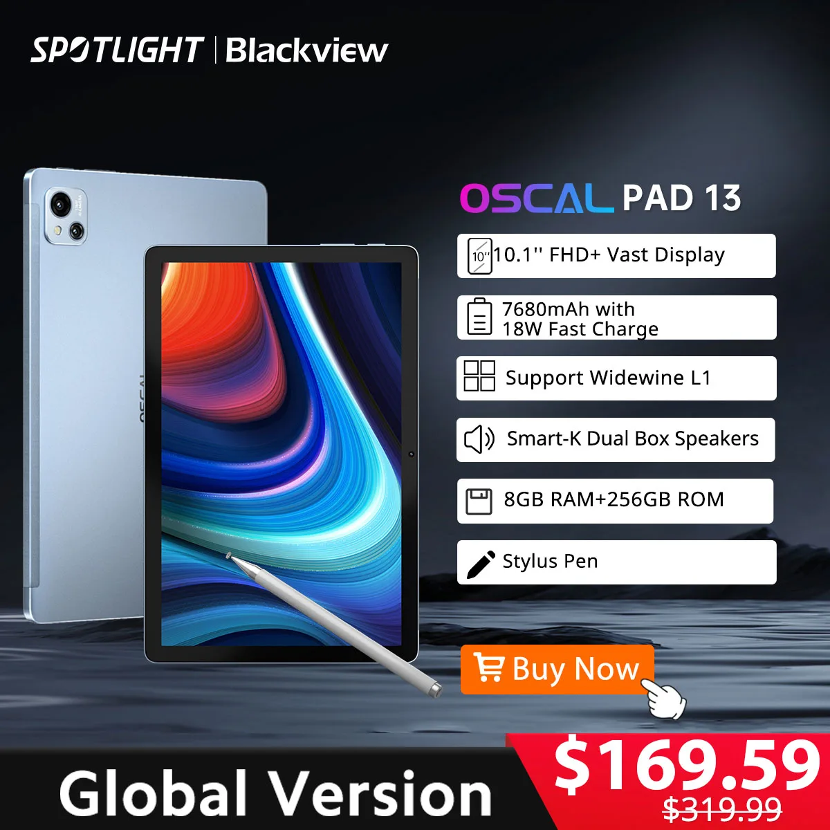 Blackview-Tableta Pad 13, 8GB + 256GB, pantalla FHD de 10,1 pulgadas, 7680 mAh, Android 12, Widevine L1 Unisoc T616